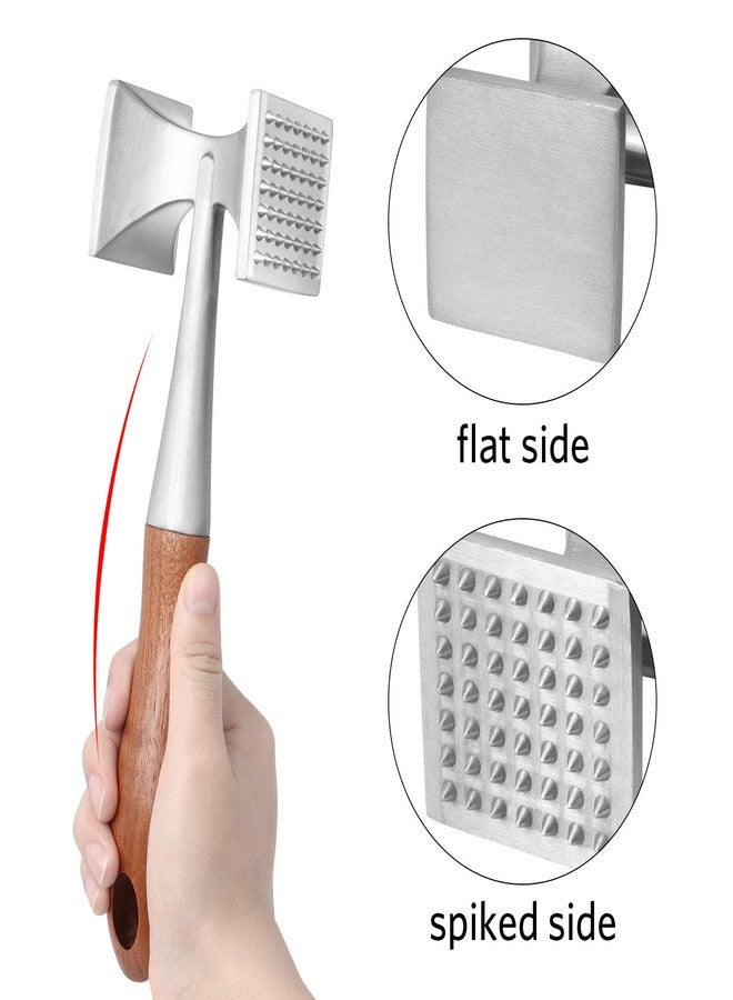 Asdirne Meat Tenderizer, Meat Hammer, Heavy Duty Steak Hammer with Wooden Handle and Food-Grade Zinc Alloy, 2 in 1 Meat Mallet, 26 CM - Image 4