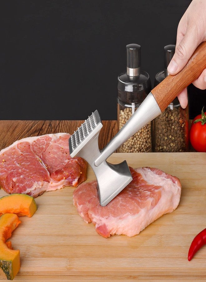 Asdirne Meat Tenderizer, Meat Hammer, Heavy Duty Steak Hammer with Wooden Handle and Food-Grade Zinc Alloy, 2 in 1 Meat Mallet, 26 CM - Image 3