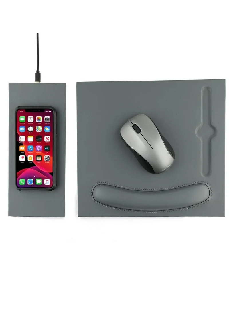 Memorii Mouse pad with wrist support 2 in 1 mouse pad with detachable and attachable 10W wireless charger pad, tech gift for men, boss, office corporate gifts (Dark Grey)