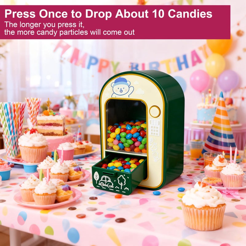 EstZMB Candy Dispenser, Mini Vending Machine for Desktop, Push-Button Type Manual Candy Machine Dispenser, for Suitable Mini Candies, Chocolate Beans, Suit Festival Gifts for Girls or Boy, Green - Image 2