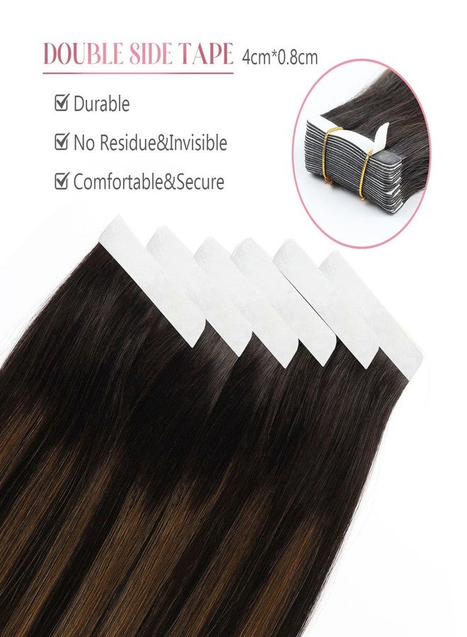 Sixstarhair إكستنشن شعر شريط ستار سكس بلون بني شوكولاتة مع خصل كراميل بلون مميز إكستنشن شريط أومبري بني إكستنشن شعر حقيقي 50 جرام لكل عبوة 20 قطعة [P2/6/2 16 بوصة] - Image 4