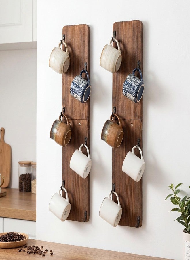 Singhoow 2 Pack Coffee Mug Holder Rack Hanger Wall Mounted 6 Hook Solid Wood Cup Holder Display Shelf Storage Organizer for Homes Bars Kitchen Wall Cabinet - Image 4