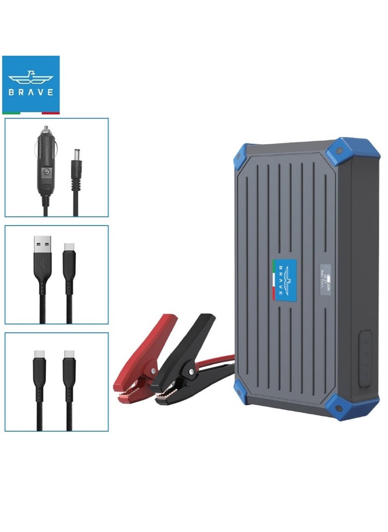 Brave - 12V Super Capacitor Car Jump Starter 1000A Peak Power - Battery-Free Car Battery Booster for 6.0L Gasoline and 4.0L Diesel Engines, Self-Charging in 3 Minutes, Smart Display, Heavy Duty Jump Starter Box with Carrying Bag for Cars, SUVs, Trucks, and Vans - Fast Charging, Emergency Jump Starter, Portable, Durable, All-Weather Use - Image 1