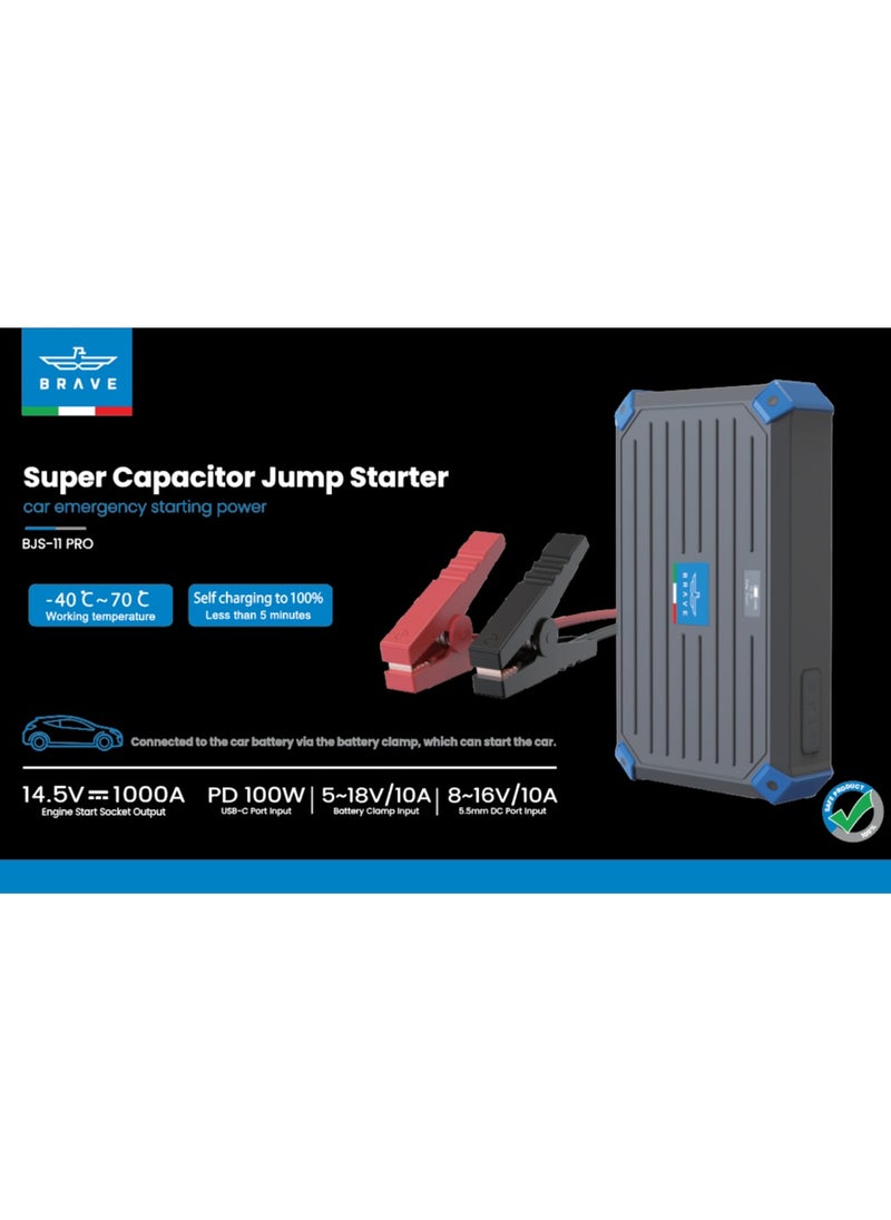 Brave - 12V Super Capacitor Car Jump Starter 1000A Peak Power - Battery-Free Car Battery Booster for 6.0L Gasoline and 4.0L Diesel Engines, Self-Charging in 3 Minutes, Smart Display, Heavy Duty Jump Starter Box with Carrying Bag for Cars, SUVs, Trucks, and Vans - Fast Charging, Emergency Jump Starter, Portable, Durable, All-Weather Use - Image 1