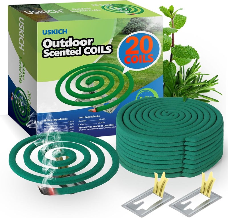 USKICH Mosquito Repellent Coils -Mosquito Repellent Outdoor Patio Fresh Scent,Use Reaches Up to 10 feet, Each Mosquito Coils Burns for 5-7 Hours (Contains 20 coils & 2 Stands) - Image 1