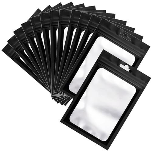 Arsmat 100 Pcs Resealable Mylar Bags, Sealable Odor Proof Foil Pouch Bag with Clear Window, Small Bussiness Packaging Supplies (Black, 5.1 X 8.3 Inch) - Image 1