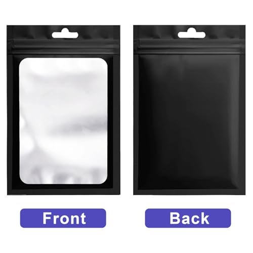 Arsmat 100 Pcs Resealable Mylar Bags, Sealable Odor Proof Foil Pouch Bag with Clear Window, Small Bussiness Packaging Supplies (Black, 5.1 X 8.3 Inch) - Image 2