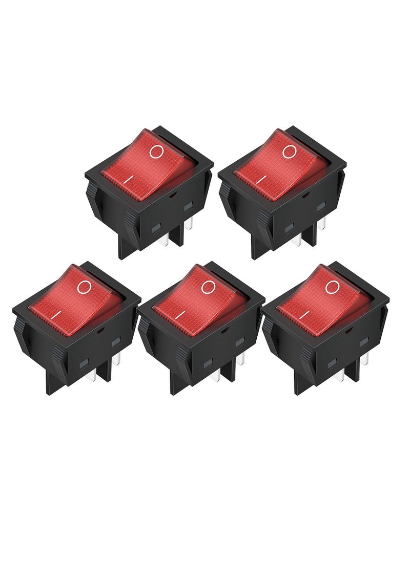 SYOSI 12V 30A Rocker Switch, 4 Pin Red LED Lighted Rocker Toggle Switch, DPST Heavy Duty 30 Amp 12 Volt Rocker Switch, Waterproof Toggle Plug for Car RV Home (5pcs)  - Image 1