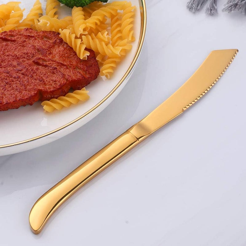 Bisda Steak Knife Set Premium Serrated Stainless Steel Kitchen Steak Knives Set of 6 Dishwasher SafeGold - Image 5