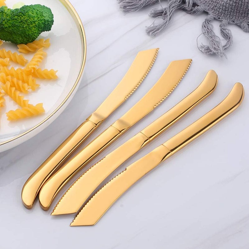 Bisda Steak Knife Set Premium Serrated Stainless Steel Kitchen Steak Knives Set of 6 Dishwasher SafeGold - Image 2