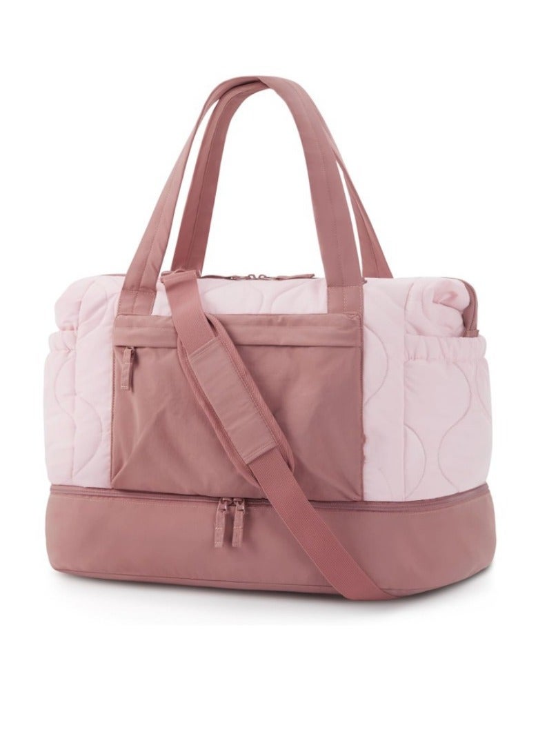 general Multifunctional shoulder bag, short-distance travel bag, large-capacity foldable bag with toilet bag, sports fitness bag (pink) - Image 1