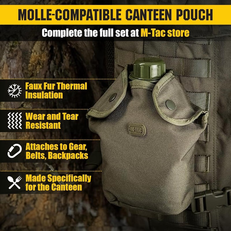 M-Tac Canteen Water Bottle - 1 Quart Water Canteen (34 Oz/1L) - Tactical Water Bottle For Military Hiking Camping Survival (Bottle & Cover Olive) - Image 2
