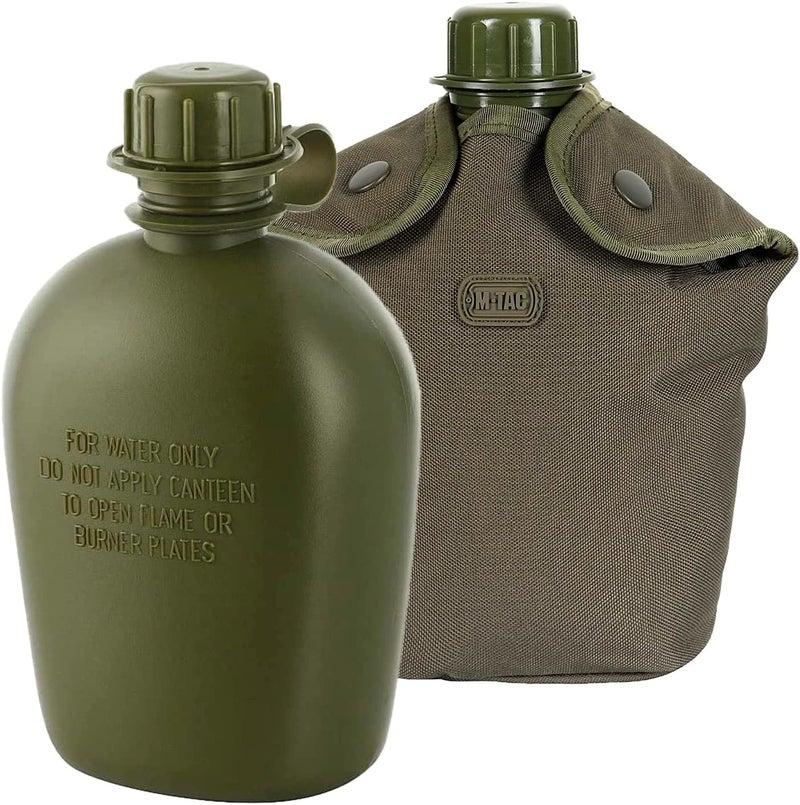 M-Tac Canteen Water Bottle - 1 Quart Water Canteen (34 Oz/1L) - Tactical Water Bottle For Military Hiking Camping Survival (Bottle & Cover Olive) - Image 1