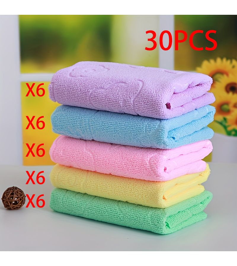 30 Pieces 5 Color Printed Portable Reusable Hand Towels Soft Quick Drying Pink Green Holiday Gift - Image 1