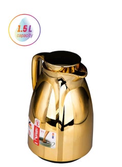Valk Vacuum Flask with Double Wall Glass (1.5 Liter) | Wide Mouth with Anti-Leakage Cap Double Walled Travel Mug | Liter Gold Color  - Image 1