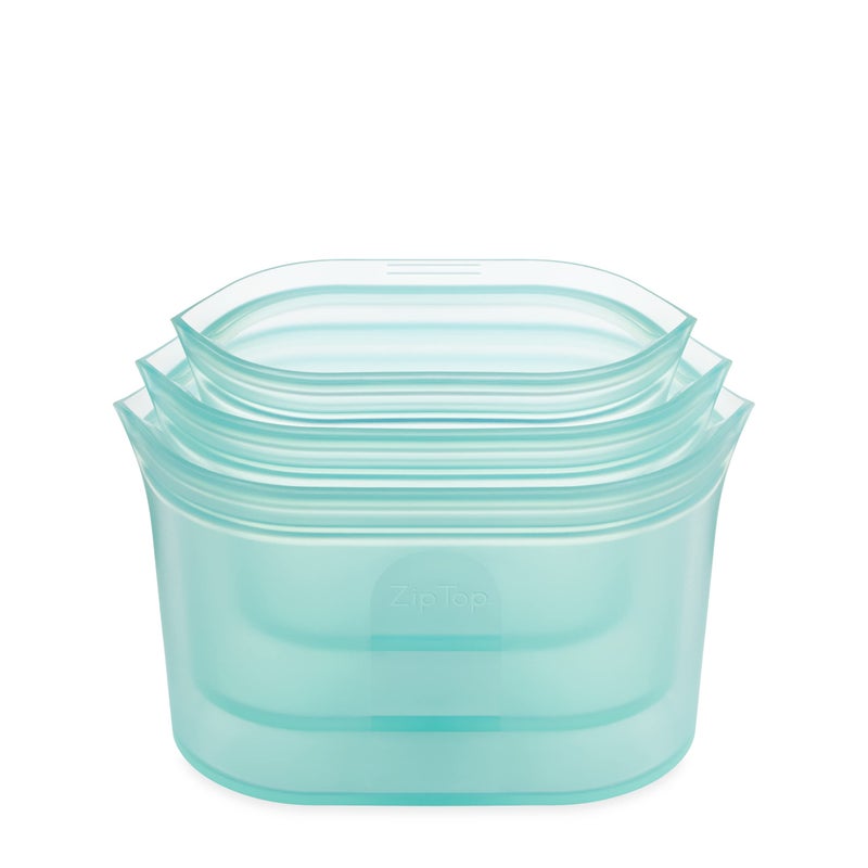 Zip Top Reusable Food Storage Bags | 3 Dish Set [Teal] | Silicone Meal Prep Container | Microwave, Dishwasher and Freezer Safe | Made in the USA - Image 1