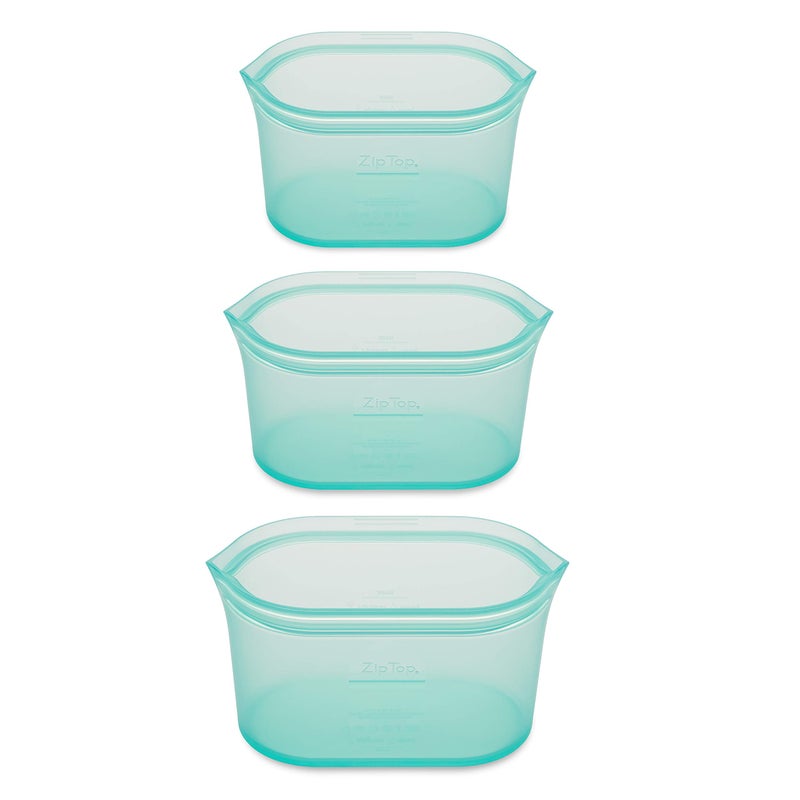 Zip Top Reusable Food Storage Bags | 3 Dish Set [Teal] | Silicone Meal Prep Container | Microwave, Dishwasher and Freezer Safe | Made in the USA - Image 2