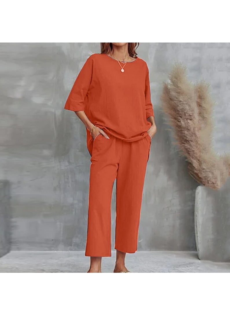 Amazon Cross-Border Spring Summer Plus Size Loose-Fit Elegant Casual Stylish Age-Reducing Cotton Linen Fashion Solid Color Sport Military green