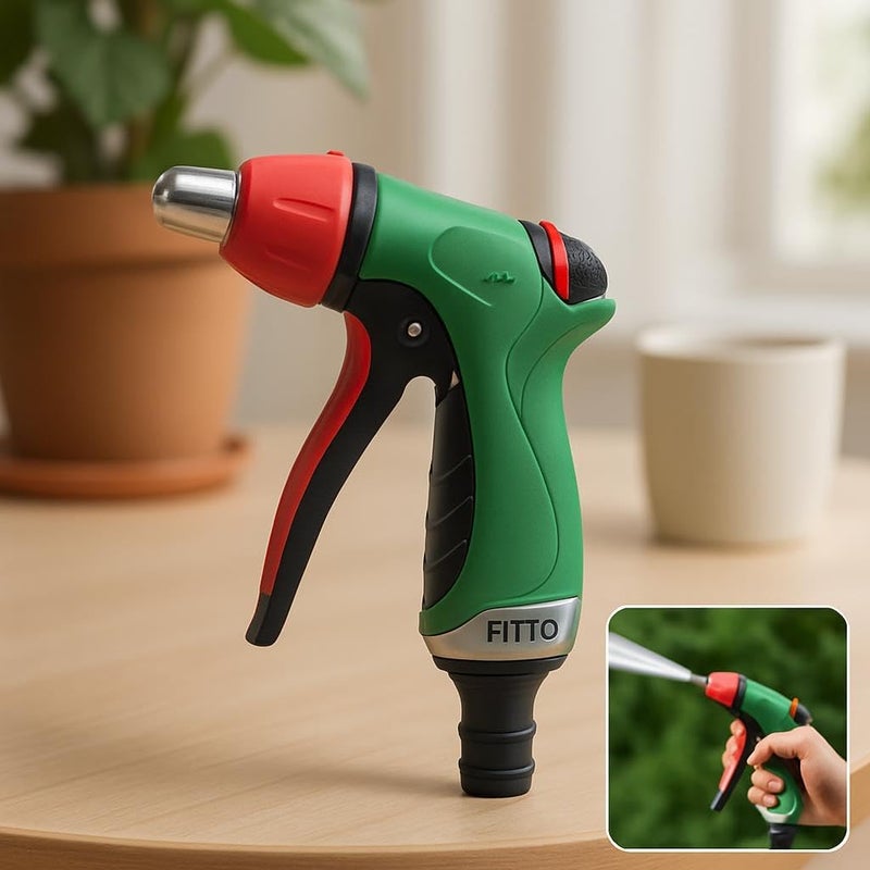 Fitto Adjustable Garden Hose Nozzle with Trigger Handle, Red and Green - Image 3