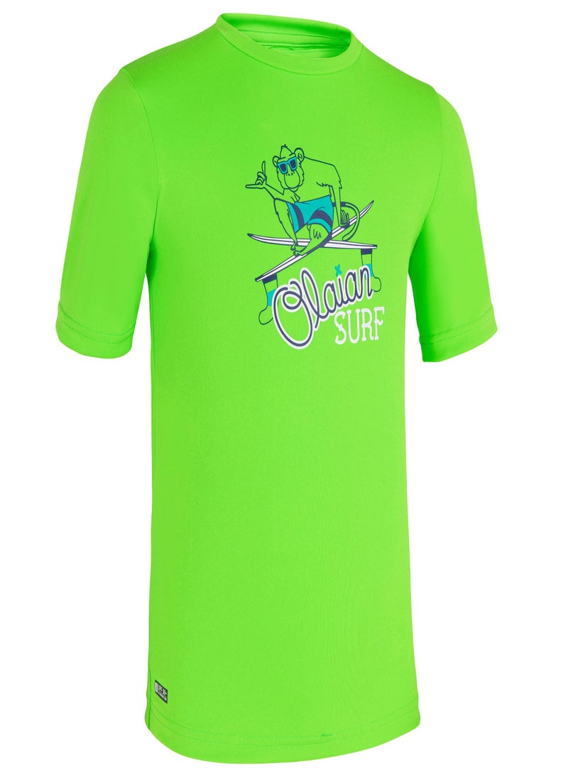 OLAIAN OLAIAN by DECATHLON, Kids Surfing Printed UV Rash Guard Green  - Image 1