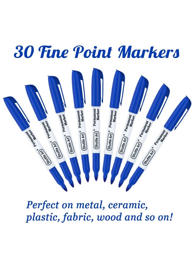Shuttle Art Permanent Markers, 30 Pack Blue Permanent Marker Set,Fine Point, Works On Plastic,Wood,Stone,Metal And Glass For Doodling, Marking… - Image 2