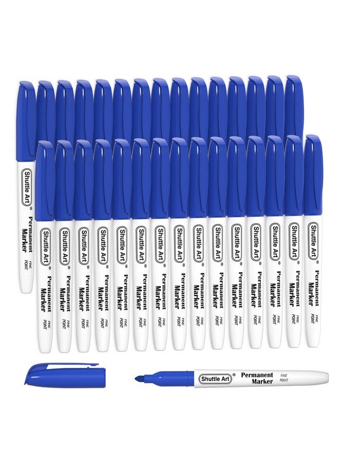 Shuttle Art Permanent Markers, 30 Pack Blue Permanent Marker Set,Fine Point, Works On Plastic,Wood,Stone,Metal And Glass For Doodling, Marking… - Image 1