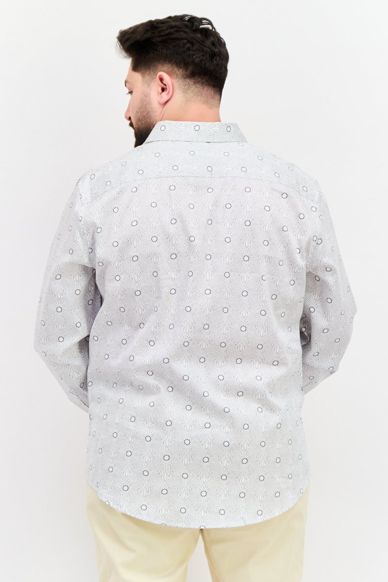 PERRY ELLIS قميص رجالي عادي بأكمام طويلة بنقشة زهور، أبيض - Image 3