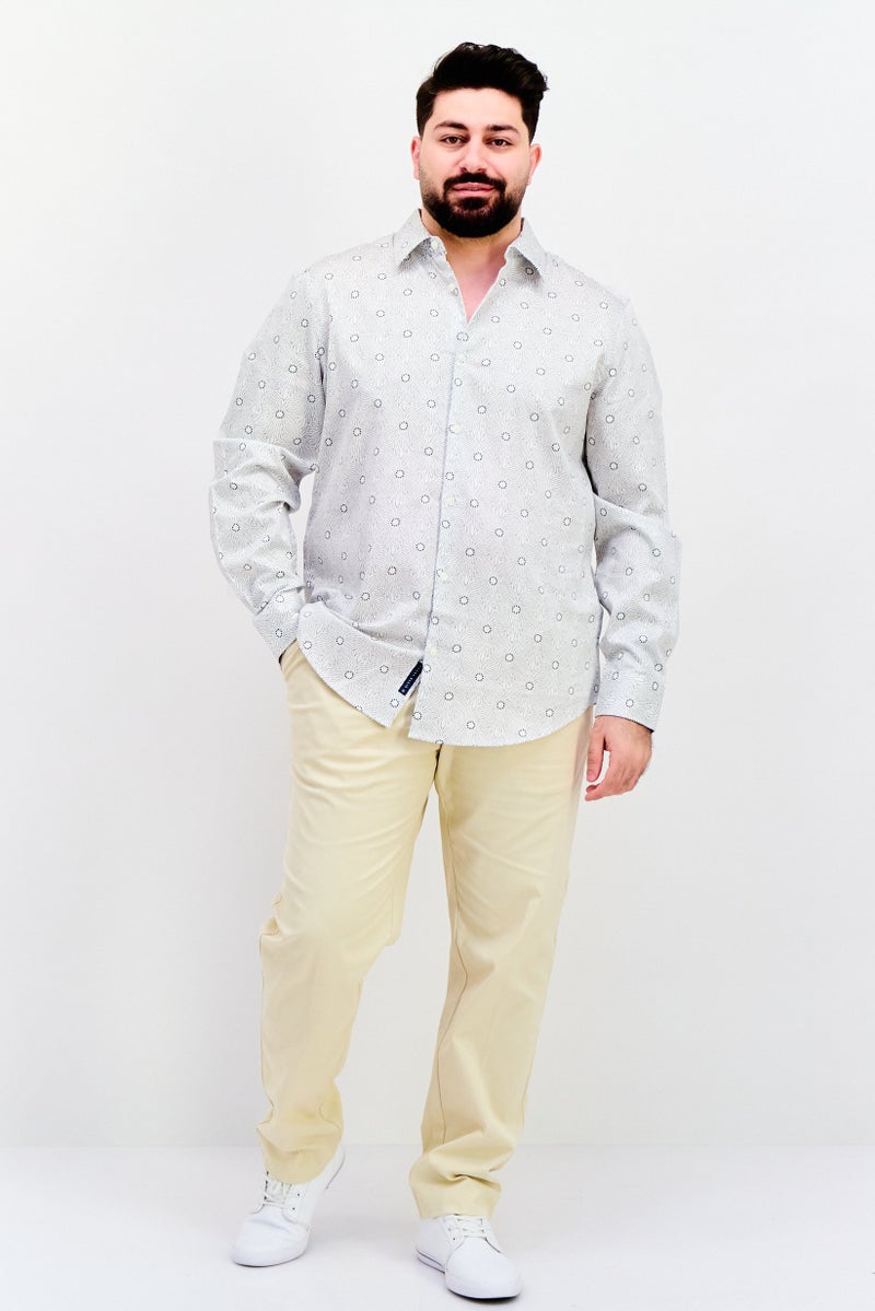 PERRY ELLIS قميص رجالي عادي بأكمام طويلة بنقشة زهور، أبيض - Image 2