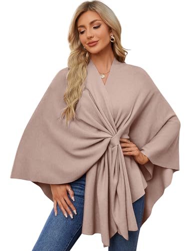 PULI Women's Elegant Shawl Wraps Soft Open Front Poncho Sweater for Spring Fall Winter tan - Image 1