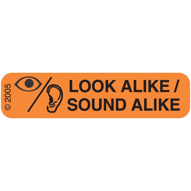 1-810 "Look Alike Sound" Permanent Paper Label, 1 9/16" x 3/8", Orange, Pack of 1000