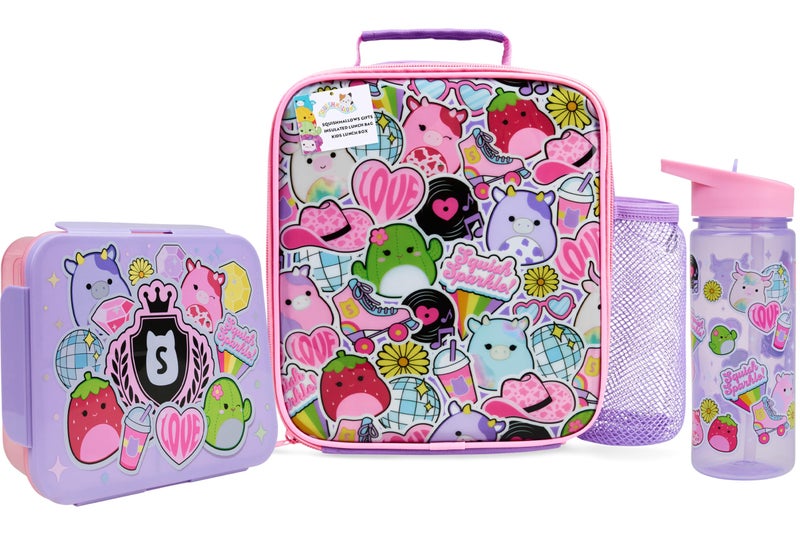 Get Trend Squishmallows Lunch Bag Lunch Box Water Bottle for Kids 3 Piece Set Bento Box Insulated Snack Container Meal Holder Gifts for Kids Multi Squishmallows