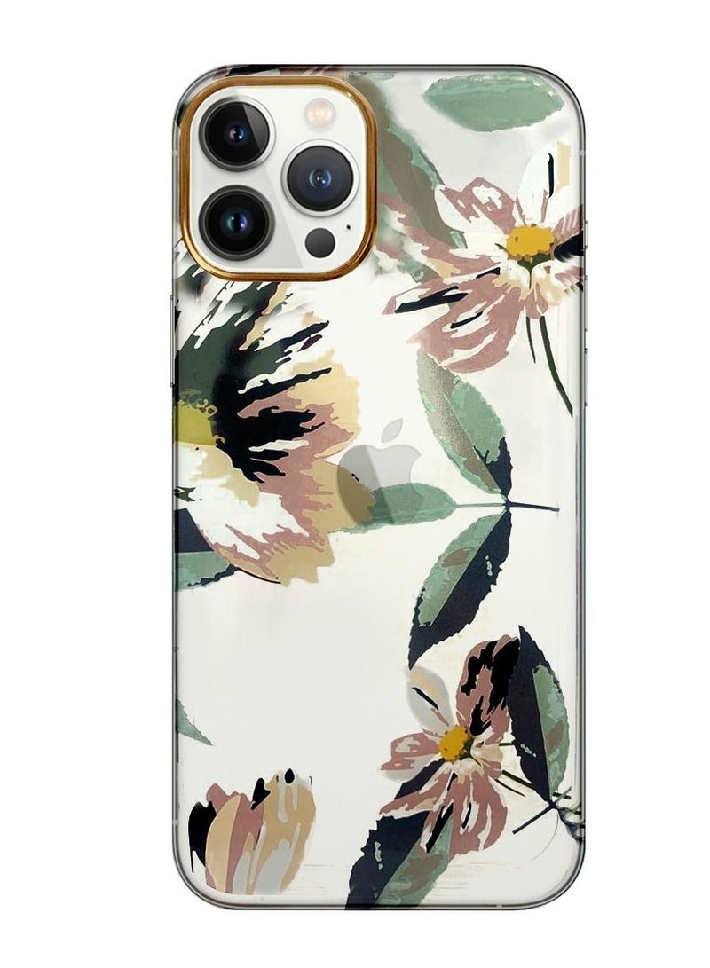 JOWAY iPhone 12 Pro Max Floral Clear Case Ultra Slim Shockproof Flower Print Transparent Cover Design 3 - Image 1