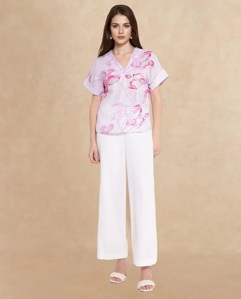 Rareism Women's Abstract Print V-Neck Top