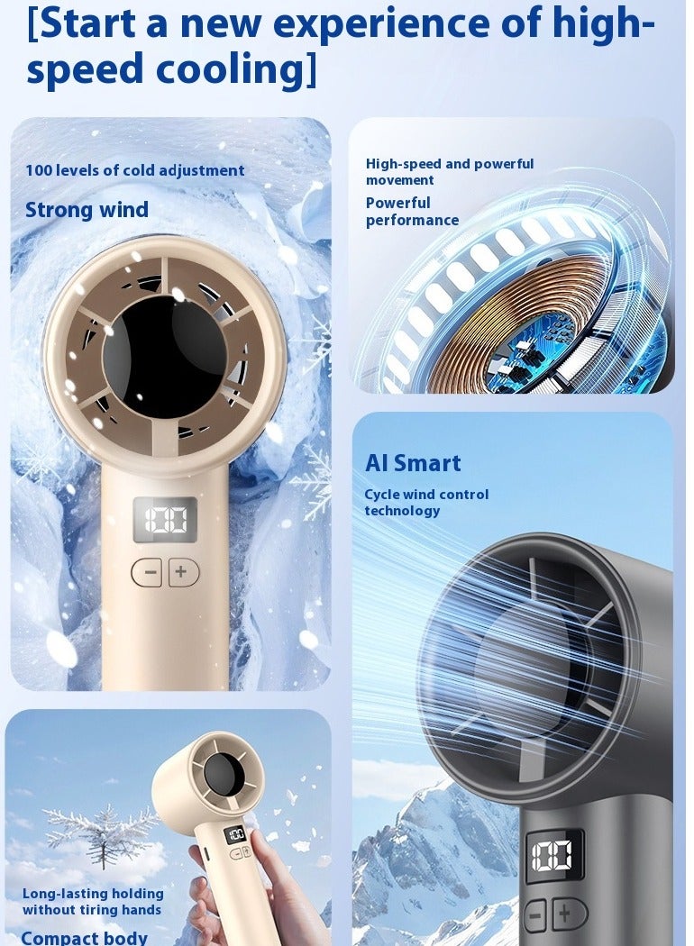رِينْجِنْج ‌مروحة يدوية أو مكتبية بشاشة رقمية، 100 سرعة، بطارية تدوم طويلاً، شحن عبر USB، توربو عالي السرعة - Image 5