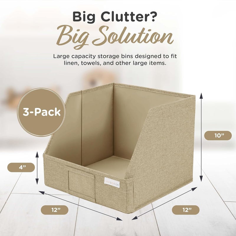 VIVIDECOR Storage Cubes – 12x12x10 Fabric Baskets for Organizing, Storage Baskets for Shelves, Front Opening Fabric Bins, Closet Organizer Bins for Clothes, Towels, Sweaters, Linen – Brown, 3 Pack - Image 4