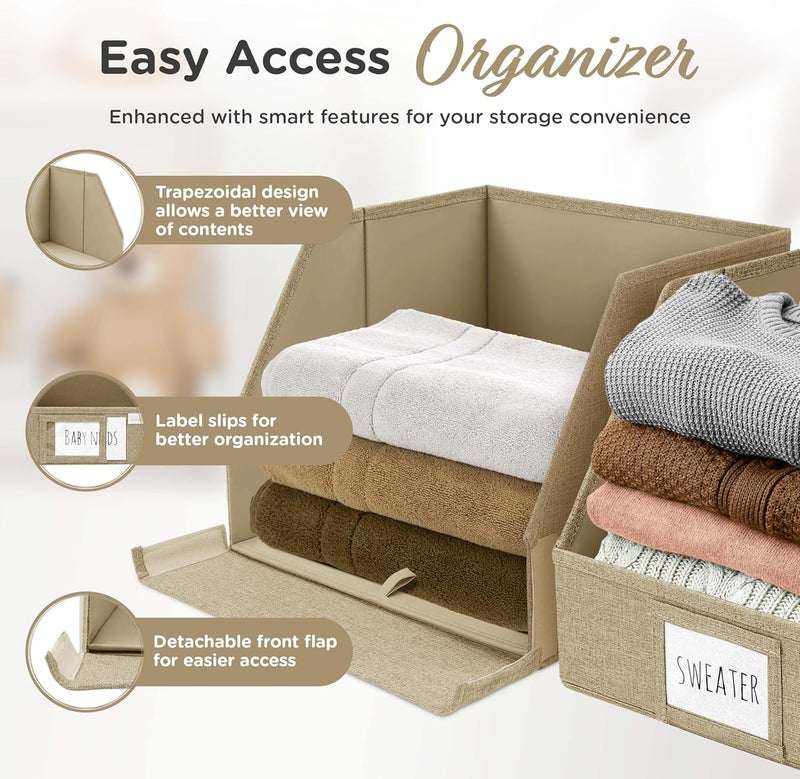 VIVIDECOR Storage Cubes – 12x12x10 Fabric Baskets for Organizing, Storage Baskets for Shelves, Front Opening Fabric Bins, Closet Organizer Bins for Clothes, Towels, Sweaters, Linen – Brown, 3 Pack - Image 3