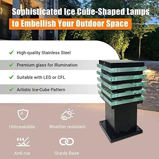LEGEEN Metal Waterproof Ice Cube Gate Light Lamp Suitable For:- Garden Exterior Entrence Home Main Pillar Entryway Decorative Outdoor Lighting Pack Of-2, Corded Electric, LED, Black - Image 2