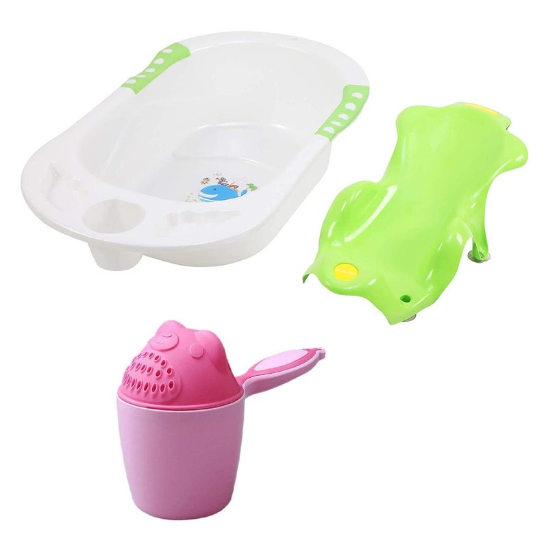 Maanit Baby Bather Set- Bath Tub with Toddler Sling Seat and Shampoo Mug, Bubble Bath Set for Babies (Green) - Image 2