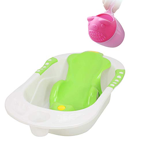 Maanit Baby Bather Set- Bath Tub with Toddler Sling Seat and Shampoo Mug, Bubble Bath Set for Babies (Green) - Image 1