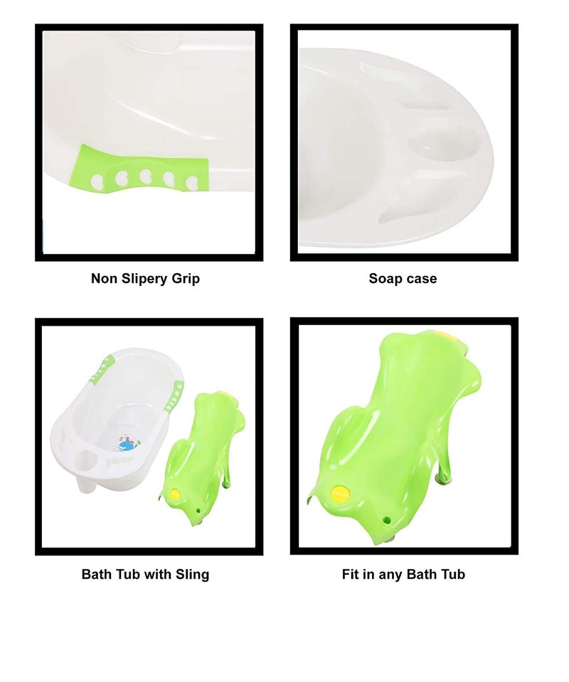 Maanit Baby Bather Set- Bath Tub with Toddler Sling Seat and Shampoo Mug, Bubble Bath Set for Babies (Green) - Image 4