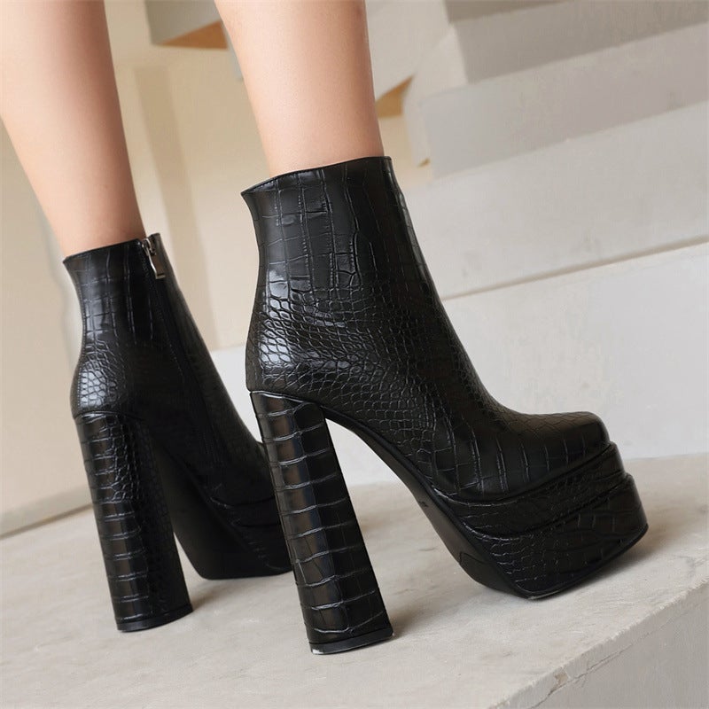 Dropshopping Style Double Water Table Square Head 40-43 Side Zipper Low Barrel Punk Style Women'S Boots - Image 3