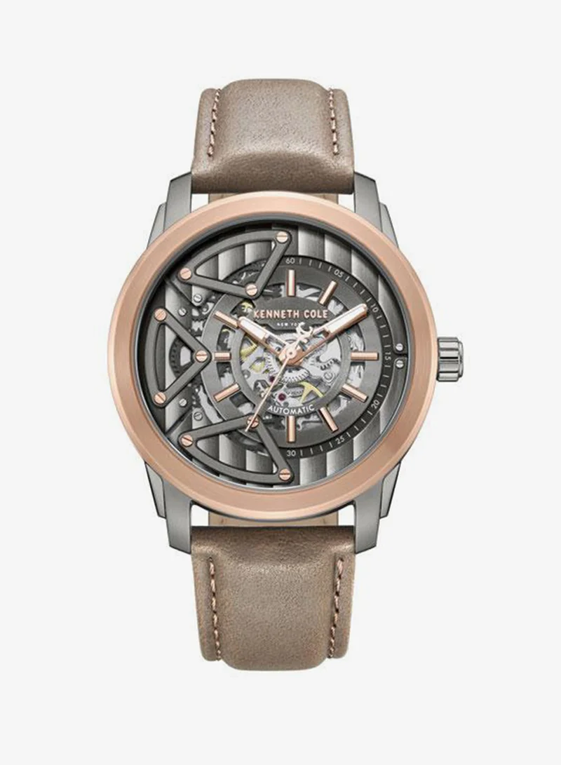 Kenneth Cole New York Skyscrapper Gunmetal Dial and Brown Genuine Leather Strap Automatic Watch for 44mm
