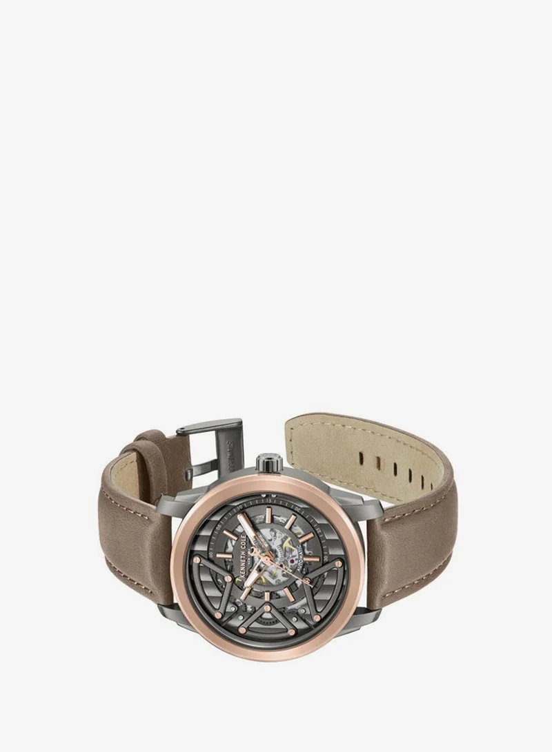 Kenneth Cole New York Skyscrapper Gunmetal Dial and Brown Genuine Leather Strap Automatic Watch for 44mm