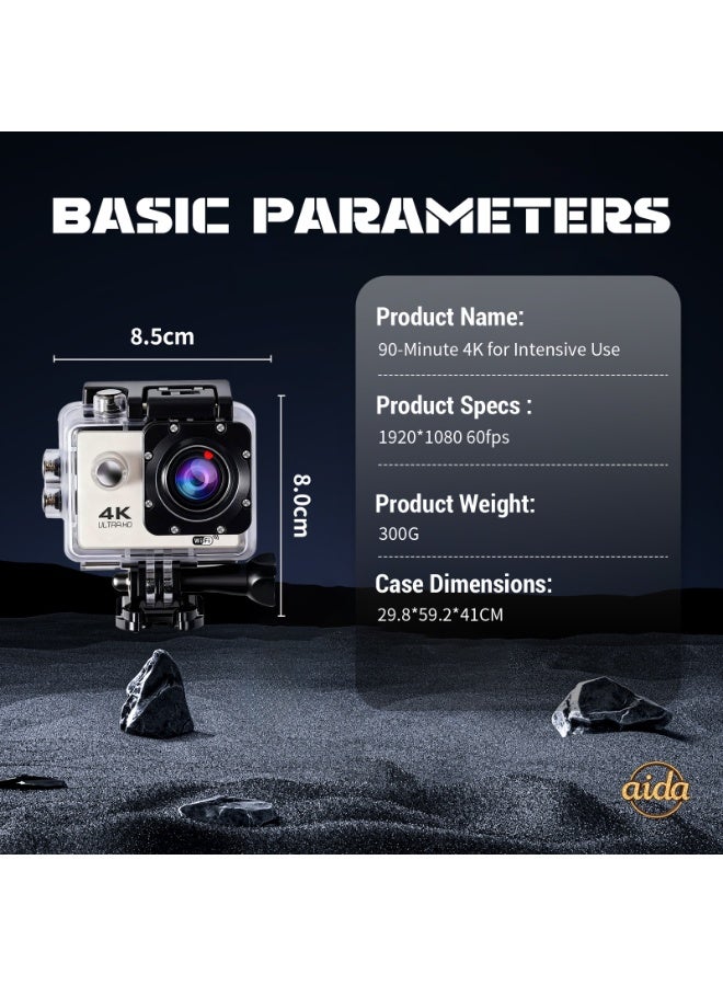 عام كاميرا خوذة، كاميرا مدمجة، كاميرا بانورامية 360 درجة، كاميرا حركة 4K، كاميرا حركة 1080P (مع غلاف مقاوم للماء)، كاميرا خارجية صغيرة ذكية عالية الدقة مقاومة للماء (بيضاء مع بطاقة ذاكرة 32 جيجابايت). - Image 2