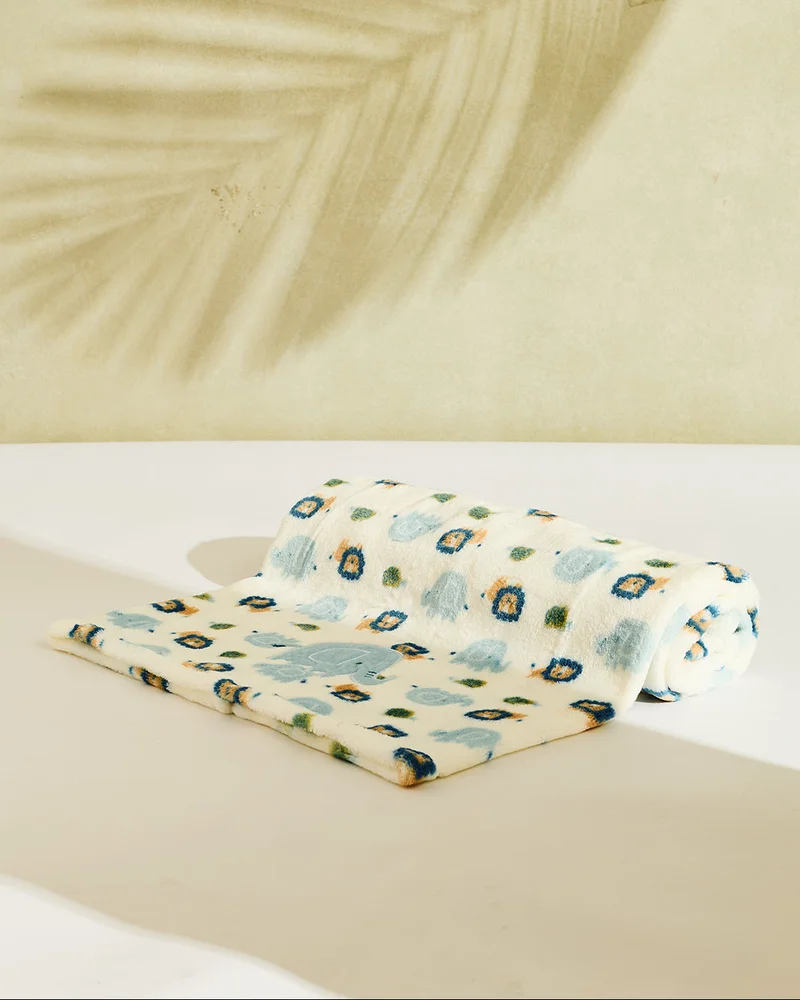 Redtag Baby Ivory Elephant Applique Flannel Blanket