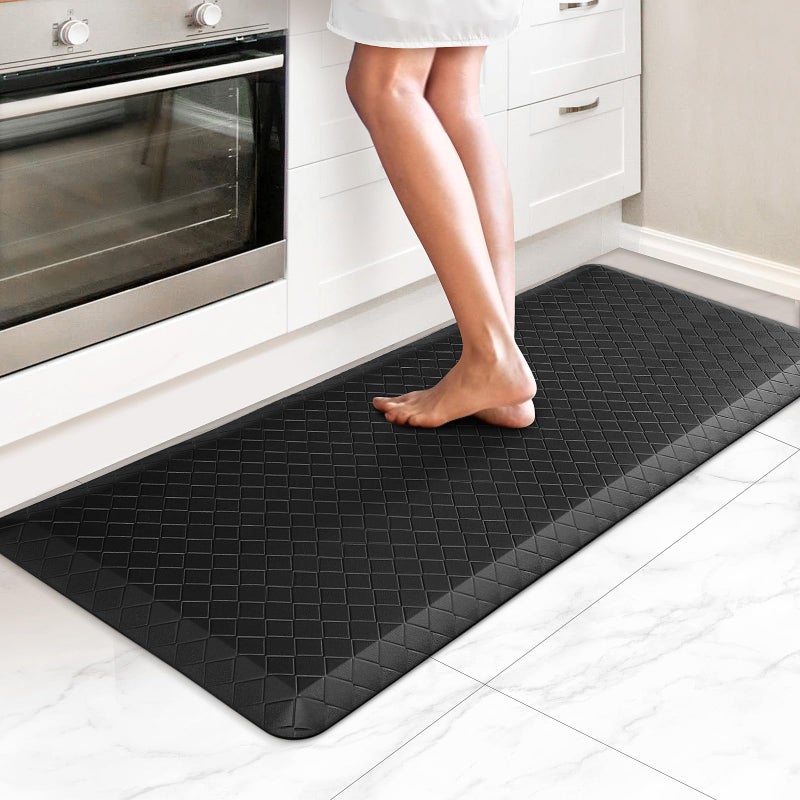 HappyTrends Kitchen Floor Mat  45 Inch Thick AntiFatigue Kitchen RugWaterproof NonSlip Kitchen Mats and Rugs Heavy Duty Ergonomic Comfort Rug for KitchenOfficeSinkLaundry22x54 Black