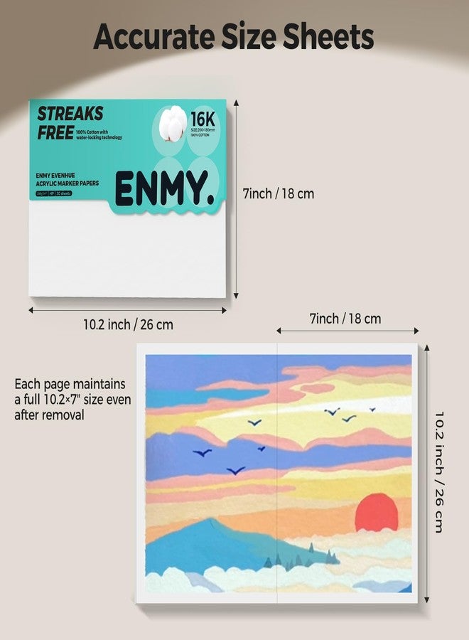 ENMY دفتر رسم ENMY مع أقلام أكريليك، ورق ماركر مقاوم للتسرب بحجم 10.2×7 بوصة، 140 رطل/300 جرام ورق رسم ثقيل، 30 ورقة دفتر رسم ملصق مع غلاف صلب للفنانين والطلاب - Image 4