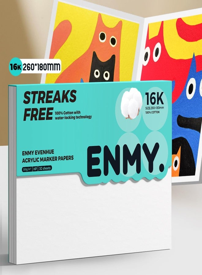ENMY دفتر رسم ENMY مع أقلام أكريليك، ورق ماركر مقاوم للتسرب بحجم 10.2×7 بوصة، 140 رطل/300 جرام ورق رسم ثقيل، 30 ورقة دفتر رسم ملصق مع غلاف صلب للفنانين والطلاب - Image 1