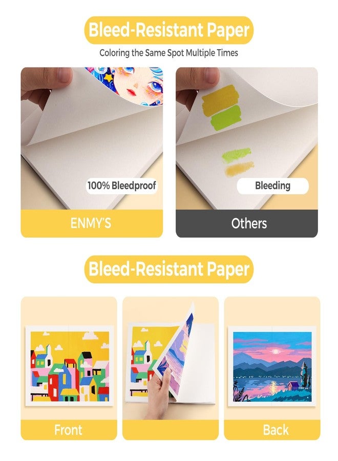ENMY دفتر رسم ENMY مع أقلام أكريليك، ورق ماركر مقاوم للتسرب بحجم 10.2×7 بوصة، 140 رطل/300 جرام ورق رسم ثقيل، 30 ورقة دفتر رسم ملصق مع غلاف صلب للفنانين والطلاب - Image 3