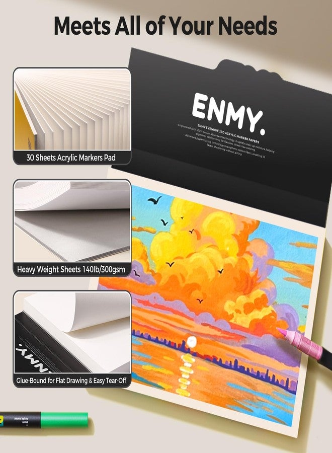 ENMY دفتر رسم ENMY مع أقلام أكريليك، ورق ماركر مقاوم للتسرب بحجم 10.2×7 بوصة، 140 رطل/300 جرام ورق رسم ثقيل، 30 ورقة دفتر رسم ملصق مع غلاف صلب للفنانين والطلاب - Image 5